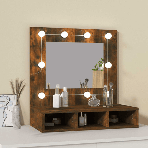 vidaXL Armário espelhado com LED 60x31,5x62 cm carvalho fumado