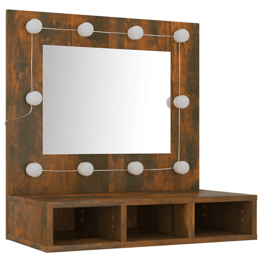 vidaXL Armário espelhado com LED 60x31,5x62 cm carvalho fumado