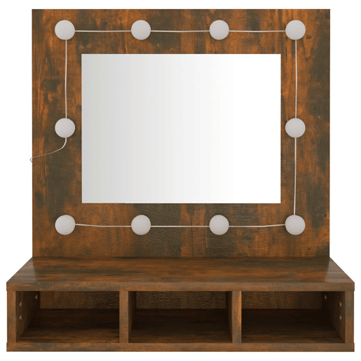 vidaXL Armário espelhado com LED 60x31,5x62 cm carvalho fumado