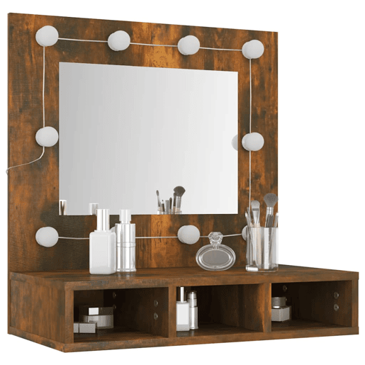 vidaXL Armário espelhado com LED 60x31,5x62 cm carvalho fumado