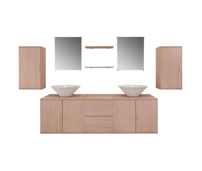 Vidaxl conjunto de muebles de baño y lavabo 9 piezas beige