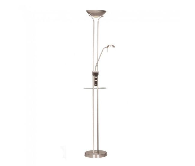 Lámpara de pie led con repisa olimpia níquel (18w+5w) cristal - metal moderno