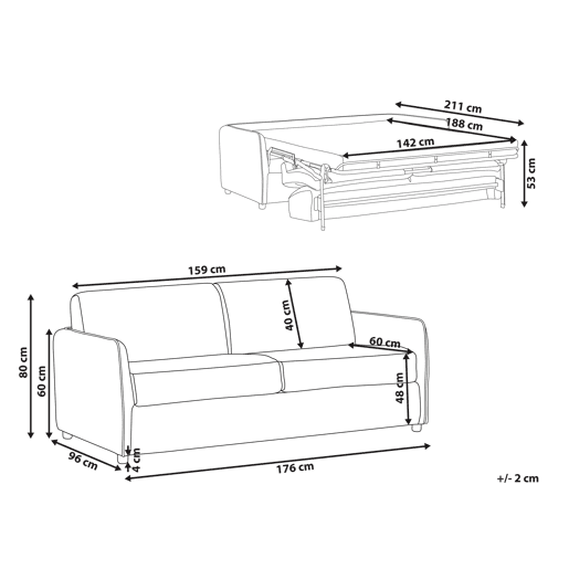 Sofá-cama ISHOJ Tecido Cinzento claro 2 lugares