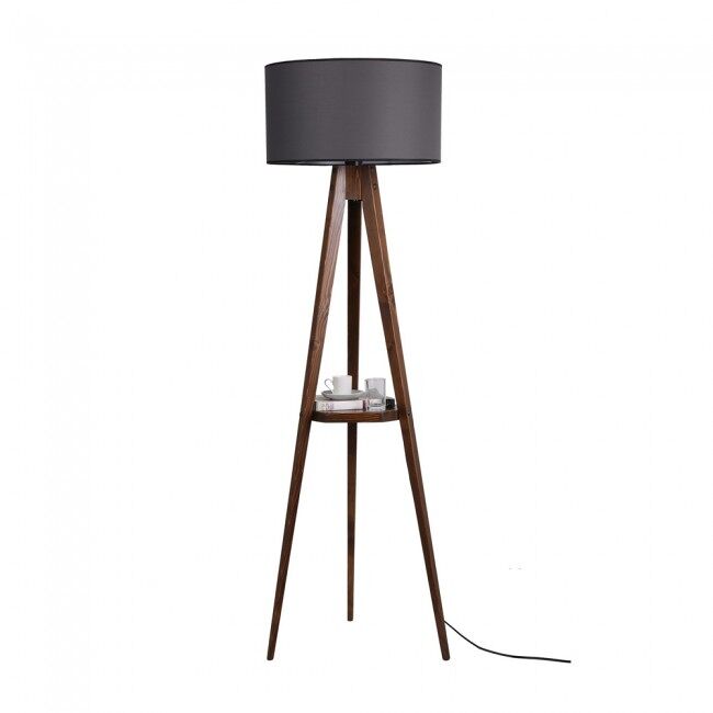 Lámpara de pie trípode con repisa Grady Madera Tela Nórdico