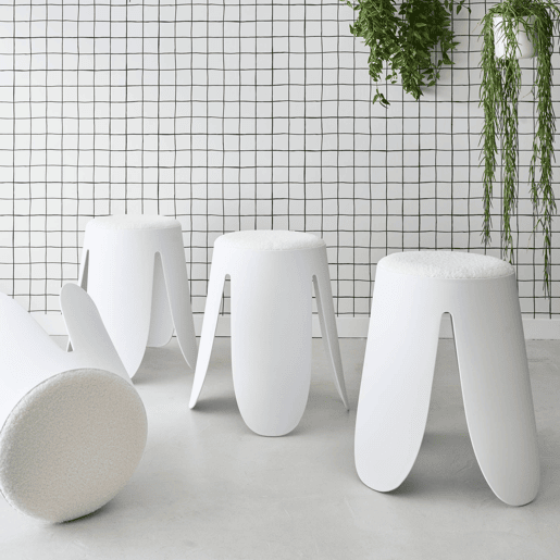Bancos empilháveis, tecido felpudo texturado, set de 4, Niki, Branco, 44x30x46 cm