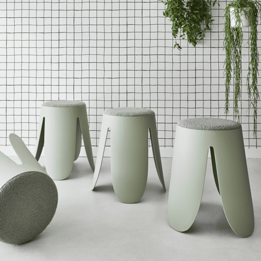 Bancos empilháveis, tecido felpudo texturado, set de 4, Niki, Verde celadon, 40x30x46 cm