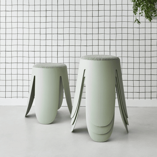Bancos empilháveis, tecido felpudo texturado, set de 4, Niki, Verde celadon, 40x30x46 cm
