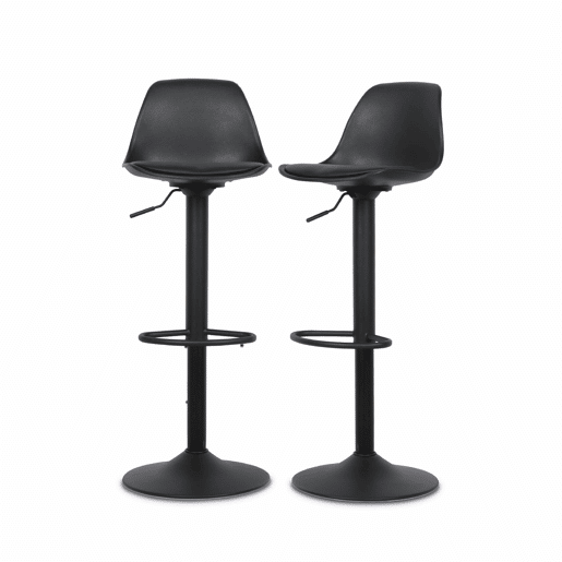Banco alto de cozinha regulável em pele sintética, set de 2, Noah, Preto, 38.5x42x83 cm