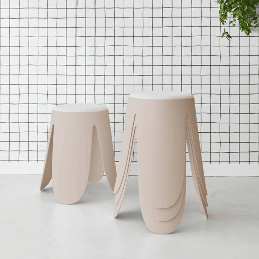 Bancos empilháveis, tecido felpudo texturado, set de 4, Niki, Beige, 44x30x46 cm
