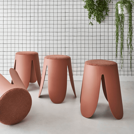 Bancos empilháveis, tecido felpudo texturado, set de 4, Niki, Terracota, 44x30x46 cm