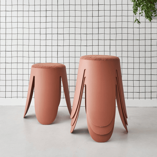 Bancos empilháveis, tecido felpudo texturado, set de 4, Niki, Terracota, 44x30x46 cm