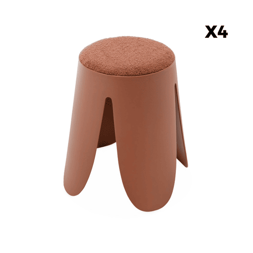 Bancos empilháveis, tecido felpudo texturado, set de 4, Niki, Terracota, 44x30x46 cm