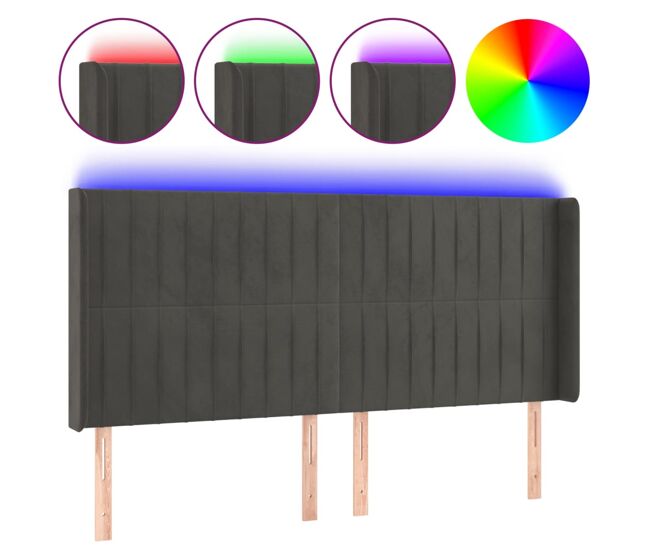 Cabecero con led de terciopelo gris oscuro 183x16x118/128 cm