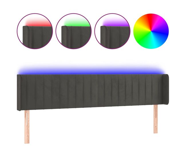 Cabecero con led de terciopelo gris oscuro 203x16x78/88 cm