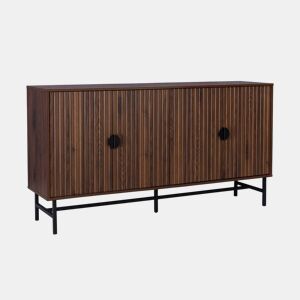 Aparador com efeito madeira e 4 portas, 157.5cm, Bazalt, Madeira escura, 157.5x39x83 cm