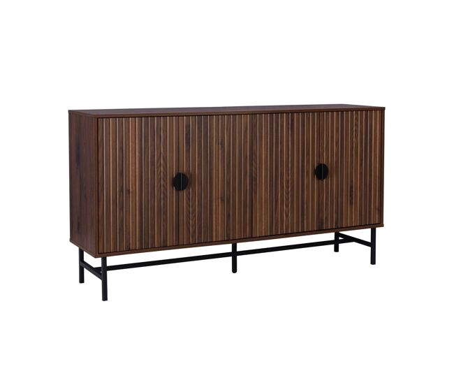 Aparador con efecto madera de 4 puertas, 157.5cm madera oscura - 157.5x39x83 cm