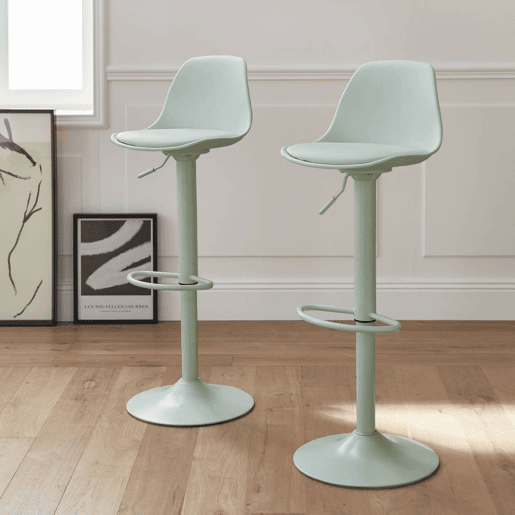 Banco alto de cozinha regulável em pele sintética, set de 2, Noah, Verde celadon, 38.5x42x83 cm