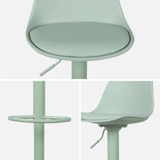 Banco alto de cozinha regulável em pele sintética, set de 2, Noah, Verde celadon, 38.5x42x83 cm