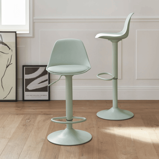 Banco alto de cozinha regulável em pele sintética, set de 2, Noah, Verde celadon, 38.5x42x83 cm
