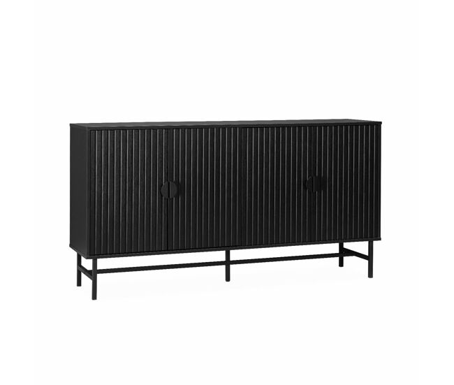 Aparador con efecto madera de 4 puertas, 157.5cm negro - 157.5x39x83 cm
