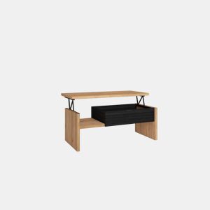 Mesa de Café Elevatória, Sala de estar, Sala de Jantar, 110x50x45cm, Estilo moderno, Carvalho e preto