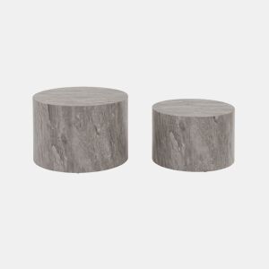 Mesa de centro redonda com efeito mármore, set de 2, Paros, Cinza, 58x1x40 cm