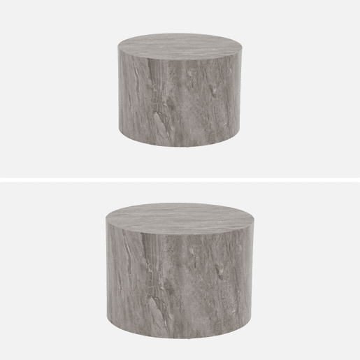 Mesa de centro redonda com efeito mármore, set de 2, Paros, Cinza, 58x1x40 cm