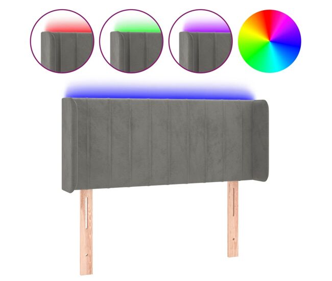 Cabecero con led de terciopelo gris claro 103x16x78/88 cm