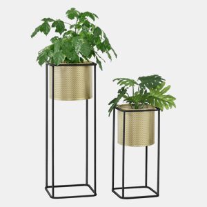 Conjunto de 2 suportes para plantas Mettet - metal 46 x 21 x 21 cm e 70 x 25 x 25 x 25 cm Preto e dourado en.casa