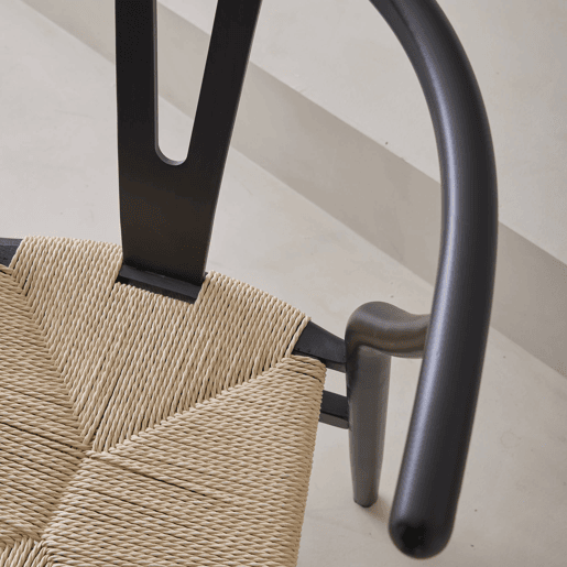Cadeira de madeira com assento de corda, set de 2, Cecile, Preto, 54.5x53x76 cm