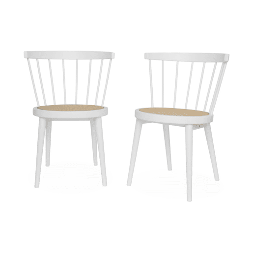 Cadeira de madeira e cana, set de 2, Nora, Branco, 54x54x76.5 cm