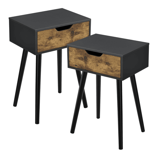 Conjunto de 2 mesas de apoio Östersund com gaveta 60x40x30 cm - PretoEfeito madeira escura en.casa