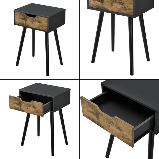 Conjunto de 2 mesas de apoio Östersund com gaveta 60x40x30 cm - PretoEfeito madeira escura en.casa