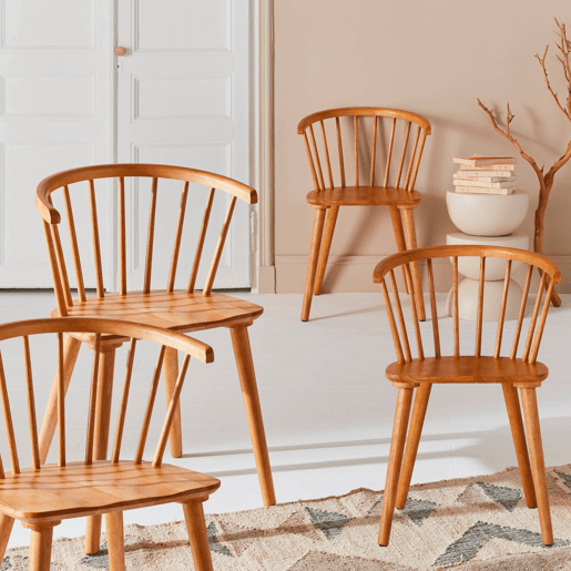 Cadeira de bar em madeira e contraplacado, set de 4, Paula, Natural, 53x47.5x76 cm