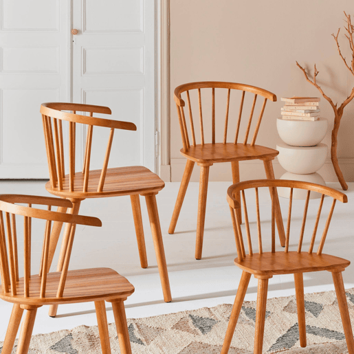 Cadeira de bar em madeira e contraplacado, set de 4, Paula, Natural, 53x47.5x76 cm