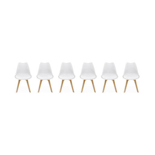 Cadeiras escandinava com pernas de madeira, set de 6, Nils, Branco, 47x55x81 cm