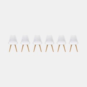 Cadeiras escandinava com pernas de madeira, set de 6, Nils, Branco, 47x55x81 cm