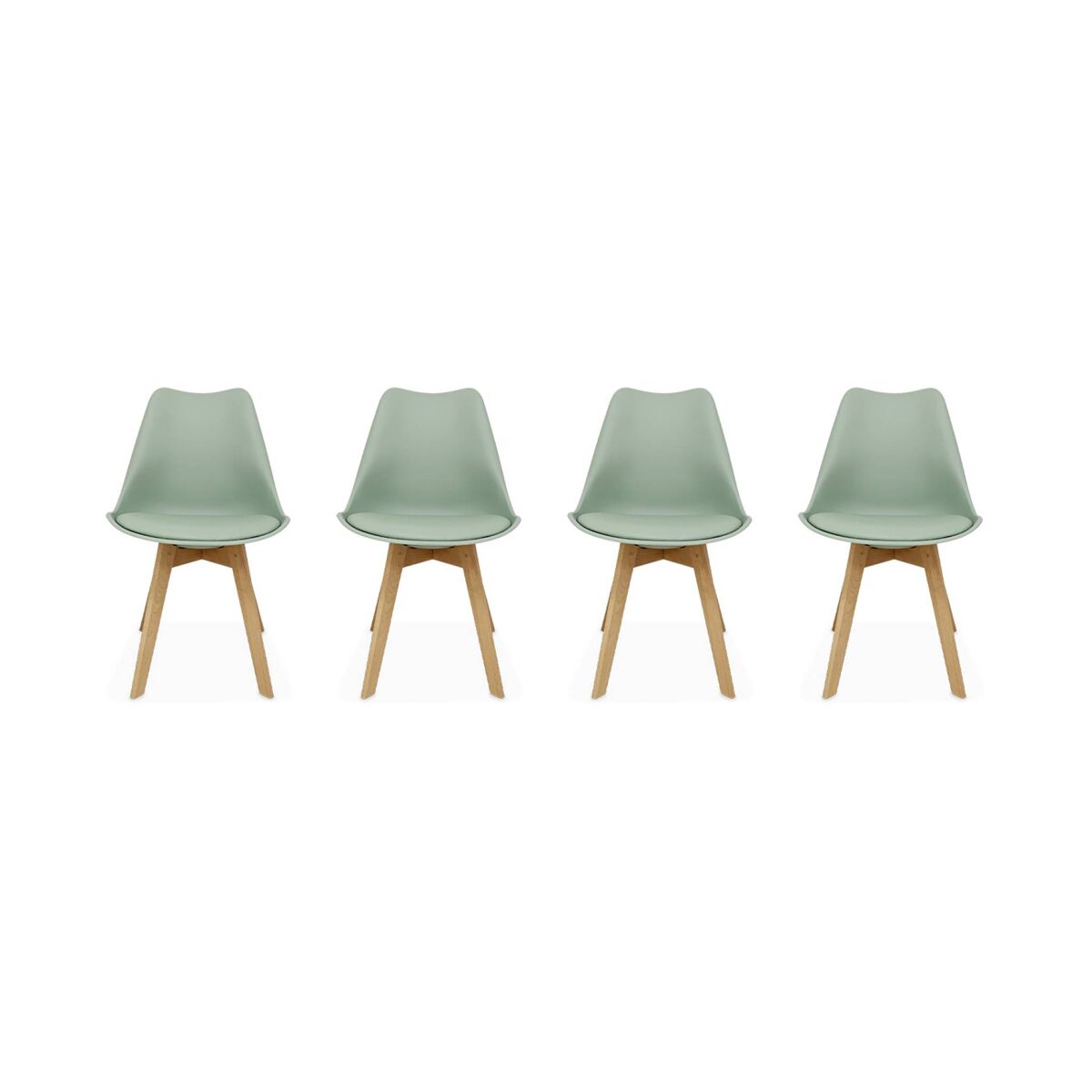 Silla escandinava con patas de madera de haya, set de 4, nils, verde celadón, 47x55x81 cm