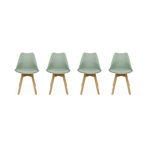 Cadeiras escandinava com pernas de madeira, set de 4, Nils, Verde celadon, 47x55x81 cm