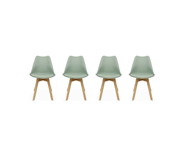 Silla escandinava con patas de madera de haya, set de 4, nils, verde celadón, 47x55x81 cm