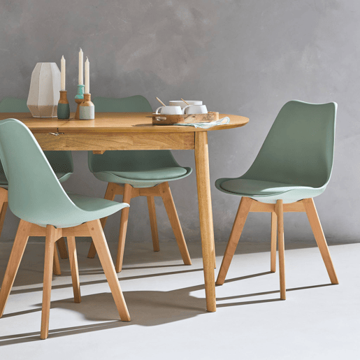 Cadeiras escandinava com pernas de madeira, set de 4, Nils, Verde celadon, 47x55x81 cm