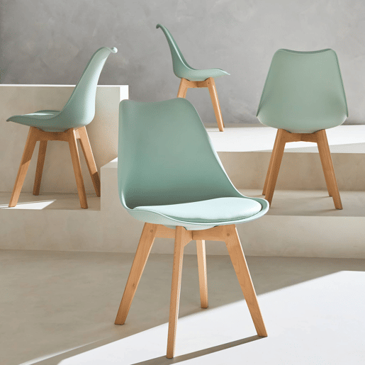 Cadeiras escandinava com pernas de madeira, set de 4, Nils, Verde celadon, 47x55x81 cm