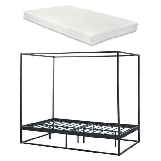 Cama de dossel Kristianstad com dossel + colchão de metal 120x200cm - Preto en.casa