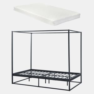 Cama de dossel Kristianstad com dossel + colchão de metal 120x200cm - Preto en.casa