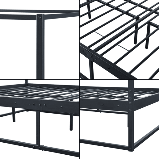 Cama de dossel Kristianstad com dossel + colchão de metal 120x200cm - Preto en.casa