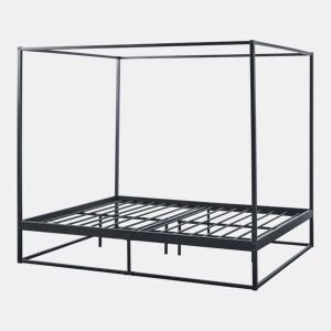 Cama de dossel Kristianstad com dossel de metal 160x200cm - Preto en.casa