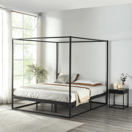 Cama de dossel Kristianstad com dossel de metal 160x200cm - Preto en.casa