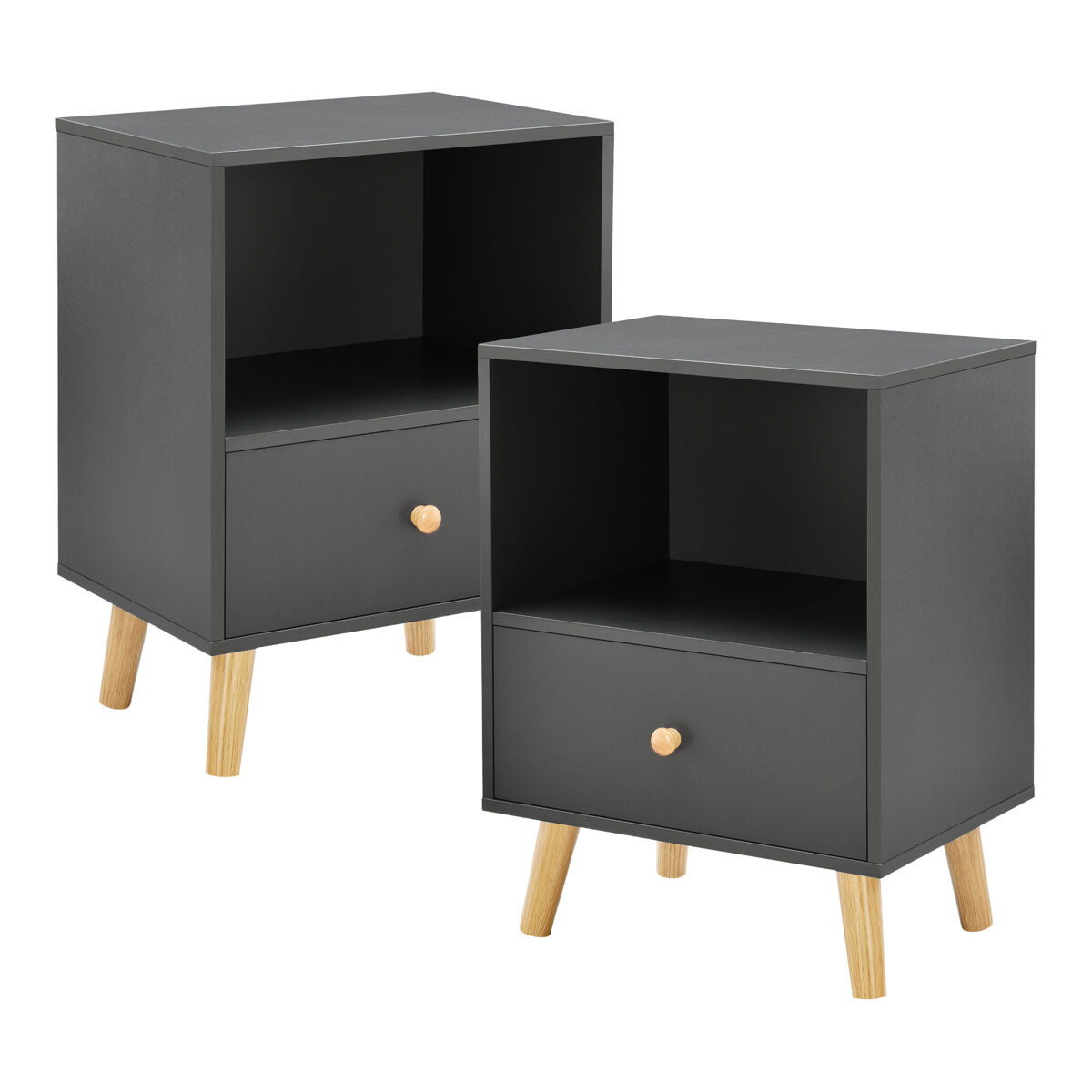 Set de 2 mesas auxiliares sundsvall con cajón - gris oscuro [en.casa]
