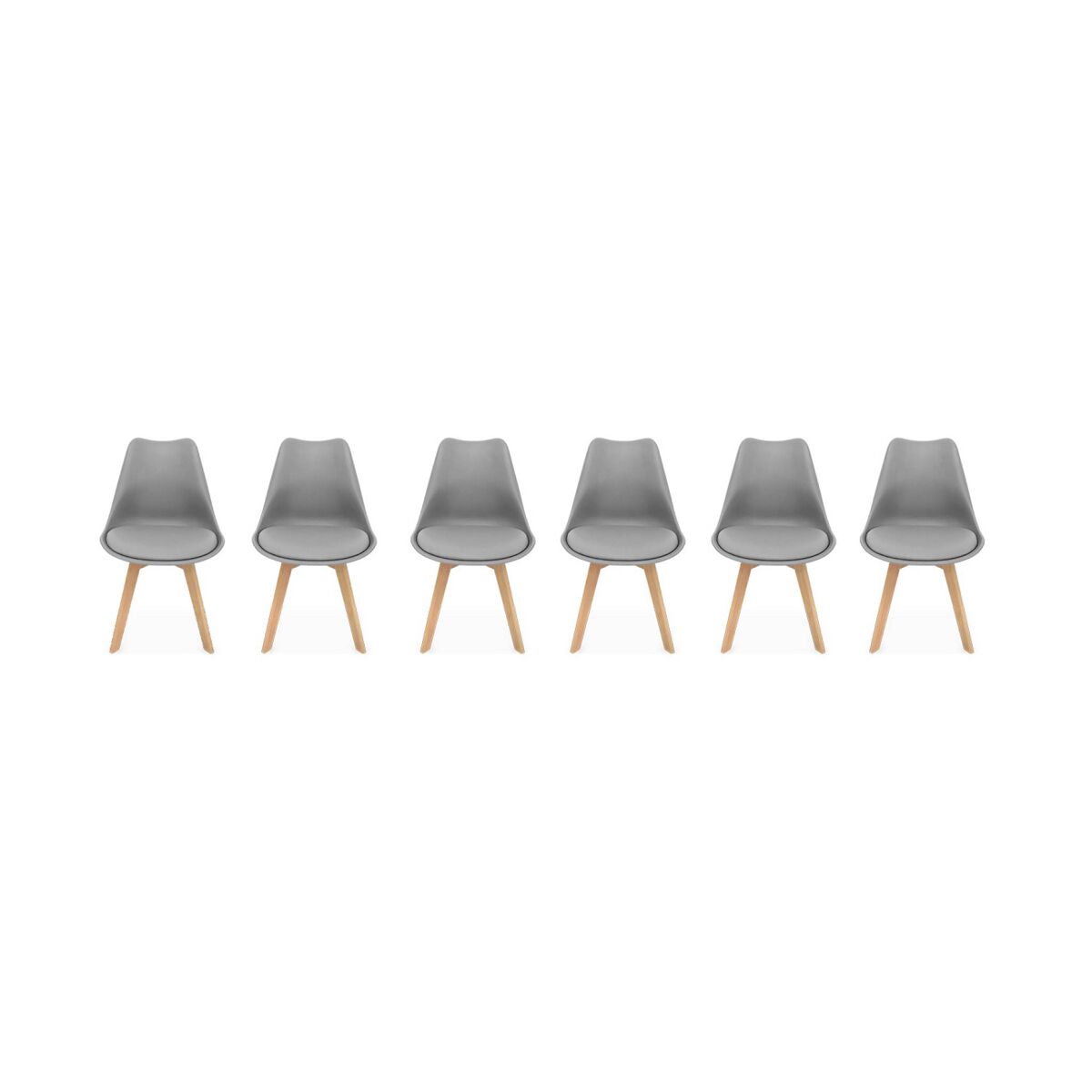 Silla escandinava con patas de madera de haya, set de 6, nils, gris, 47x55x81 cm