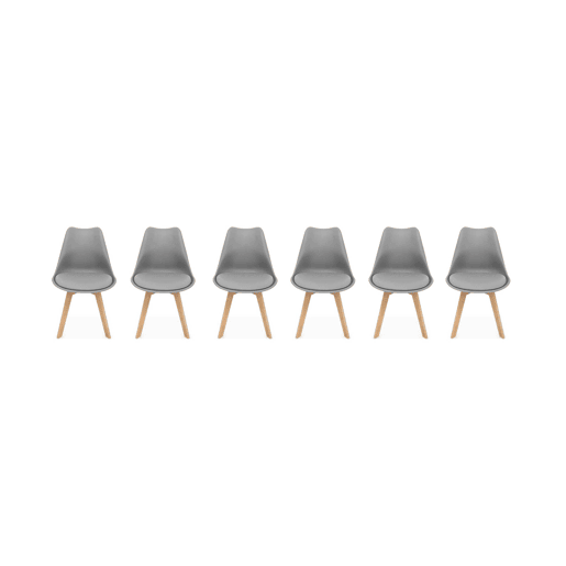 Cadeiras escandinava com pernas de madeira, set de 6, Nils, Cinza, 47x55x81 cm Cadeiras escandinava com pernas de madeira, set de 6, Nils, Cinza, 47x55x81 cm